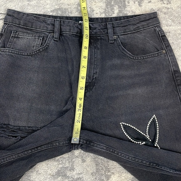 NWT Playboy High Rise Wide Leg Jeans Rhinestone Bunny Cut Out Sz 29 - Picture 11 of 16